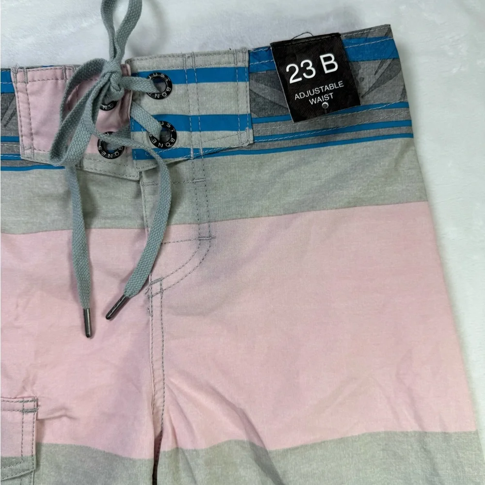 New Just Bones‎ Kids Pink and Blue Board Shorts with Drawstring Waist - 23B